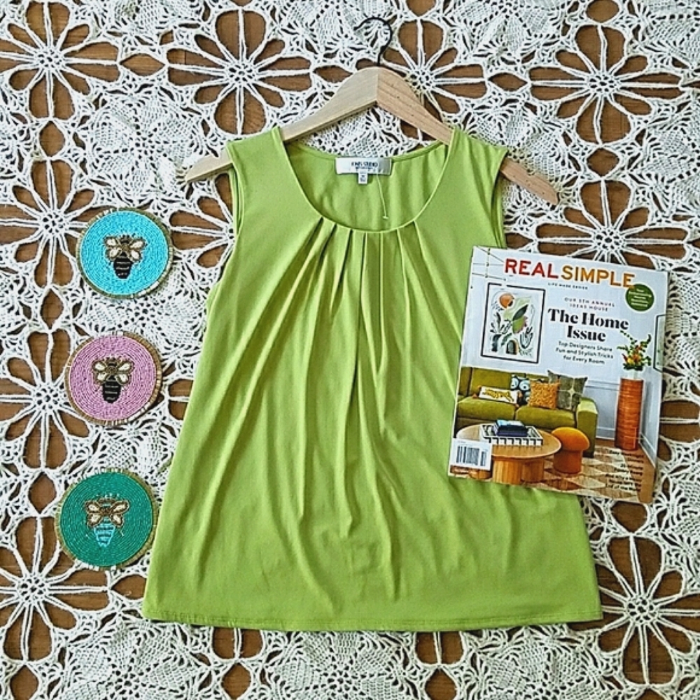Pleated Sleeveless Spring Lime Coloured Top With Stretch
